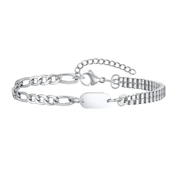 Stainless Steel Chain Bracelets Initial Link Jewelry Gift - Blank
