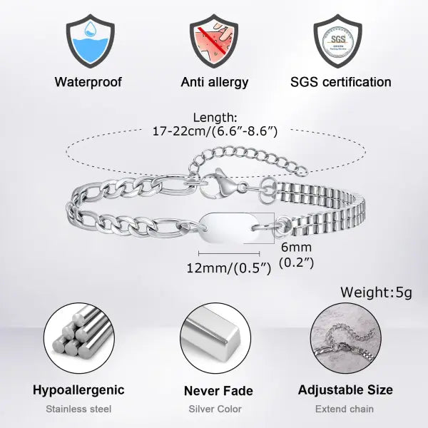 Stainless Steel Chain Bracelets Initial Link Jewelry Gift