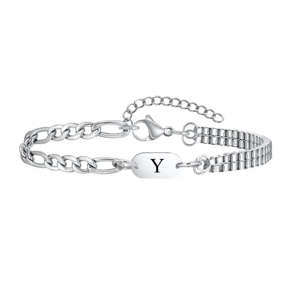 Stainless Steel Chain Bracelets Initial Link Jewelry Gift - Y