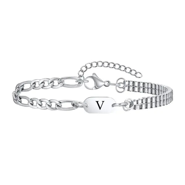 Stainless Steel Chain Bracelets Initial Link Jewelry Gift - V
