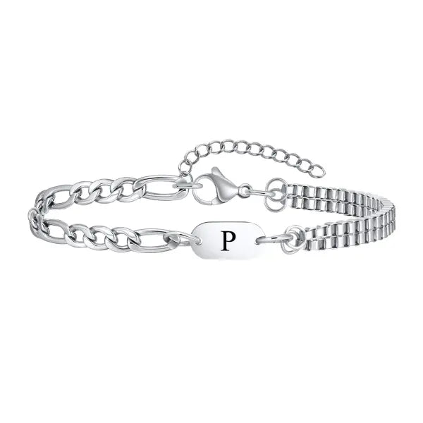 Stainless Steel Chain Bracelets Initial Link Jewelry Gift - P