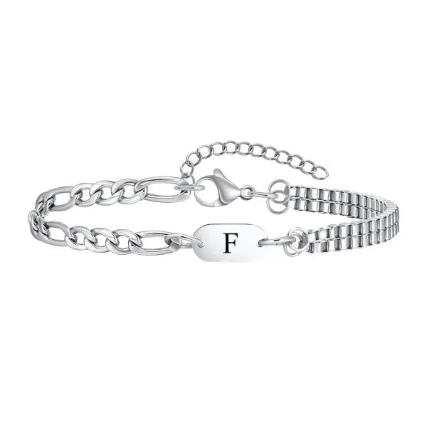 Stainless Steel Chain Bracelets Initial Link Jewelry Gift - F