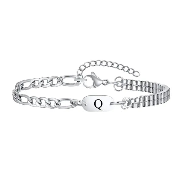 Stainless Steel Chain Bracelets Initial Link Jewelry Gift - Q