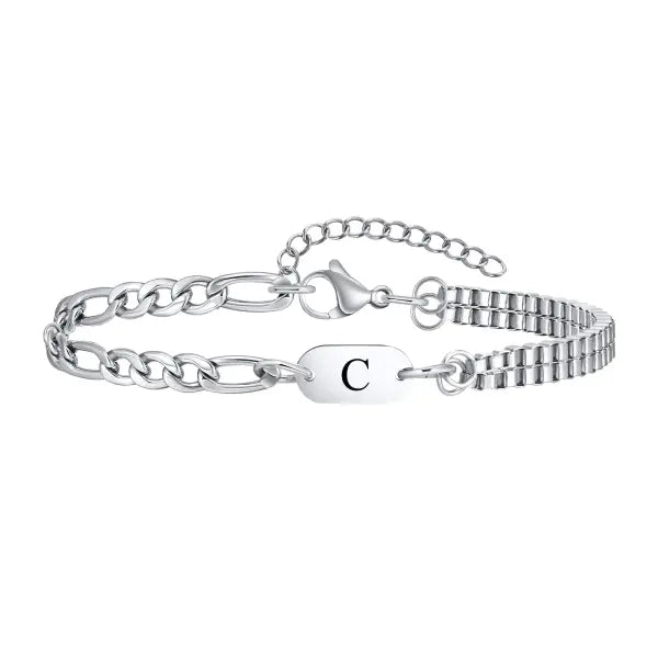 Stainless Steel Chain Bracelets Initial Link Jewelry Gift - C