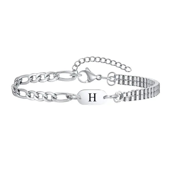 Stainless Steel Chain Bracelets Initial Link Jewelry Gift - H