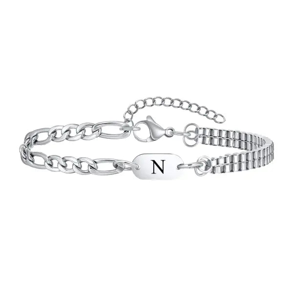 Stainless Steel Chain Bracelets Initial Link Jewelry Gift - N