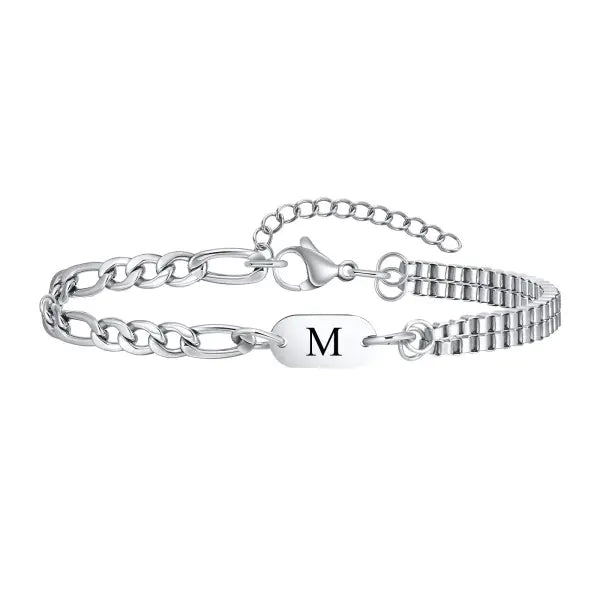 Stainless Steel Chain Bracelets Initial Link Jewelry Gift - M