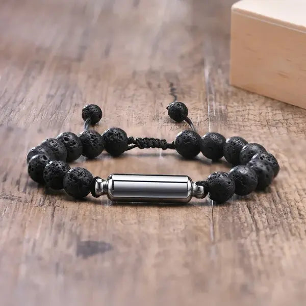 Lava Stone Beads Urn Bracelet Adjustable Cremation Memorial Jewelry - BR-994S