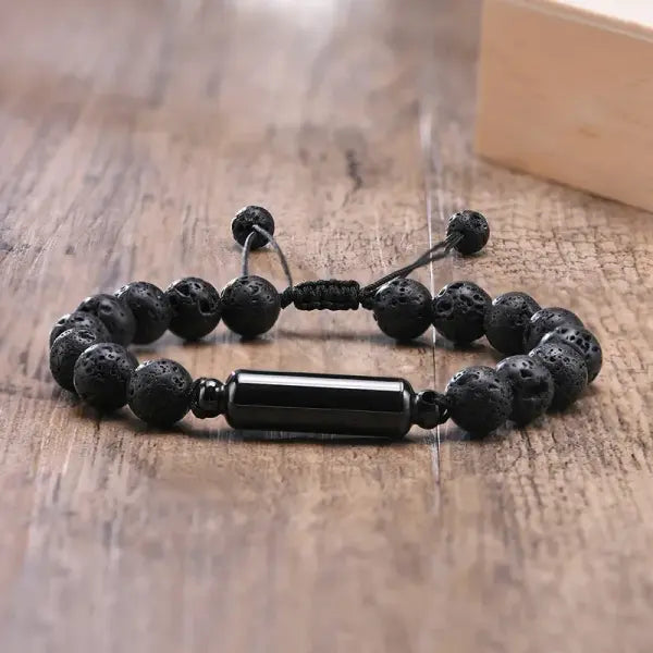 Lava Stone Beads Urn Bracelet Adjustable Cremation Memorial Jewelry - BR-994B
