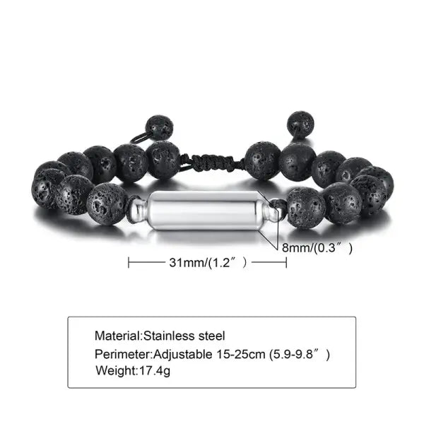 Lava Stone Beads Urn Bracelet Adjustable Cremation Memorial Jewelry