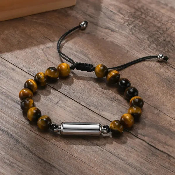 Lava Stone Beads Urn Bracelet Adjustable Cremation Memorial Jewelry - BR-994S-3