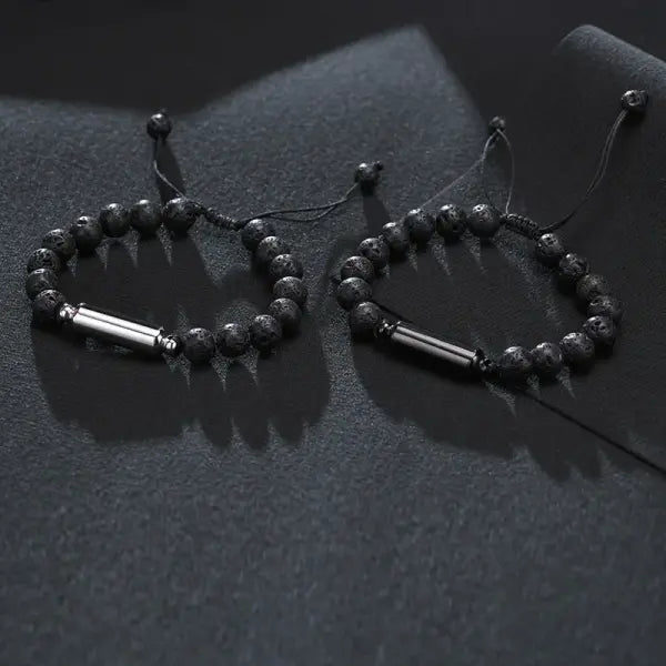 Lava Stone Beads Urn Bracelet Adjustable Cremation Memorial Jewelry