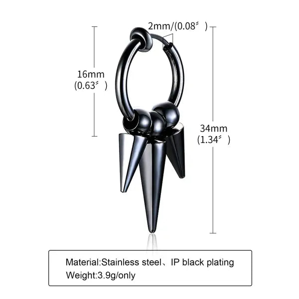 Black steel clip earrings for unisex (stainless steel) – Gothic rock style - ED-392B
