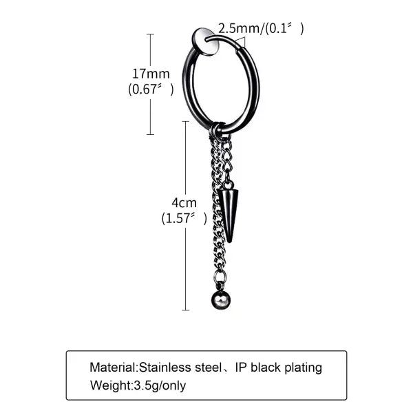 Black steel clip earrings for unisex (stainless steel) – Gothic rock style - ED-461B01-1