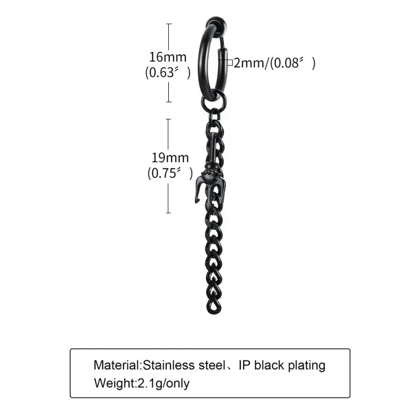 Black steel clip earrings for unisex (stainless steel) – Gothic rock style - ED-425B01-1