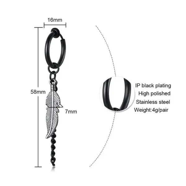 Black steel clip earrings for unisex (stainless steel) – Gothic rock style