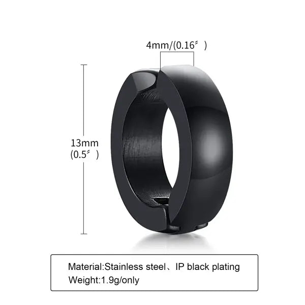 Black steel clip earrings for unisex (stainless steel) – Gothic rock style - EH-116B01-1