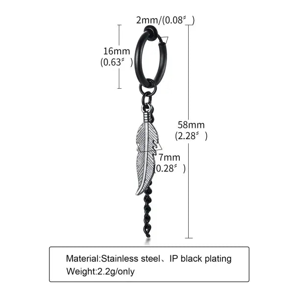 Black steel clip earrings for unisex (stainless steel) – Gothic rock style - ED-346B-1