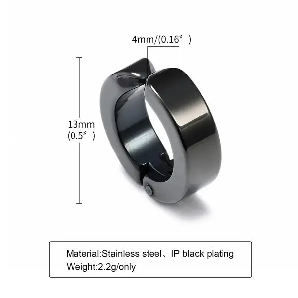 Black steel clip earrings for unisex (stainless steel) – Gothic rock style - EH-331B01-1