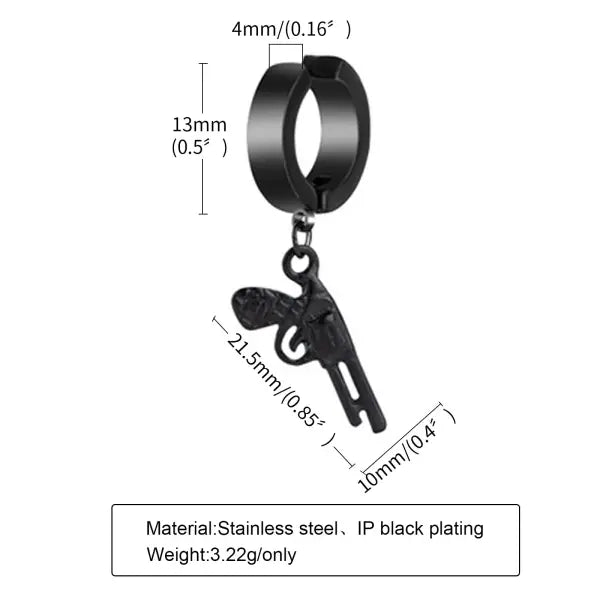 Black steel clip earrings for unisex (stainless steel) – Gothic rock style - ED-469B01-1