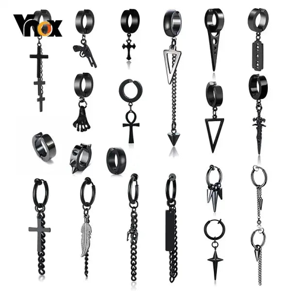 Black steel clip earrings for unisex (stainless steel) – Gothic rock style
