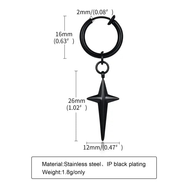 Black steel clip earrings for unisex (stainless steel) – Gothic rock style - ED-402B-1