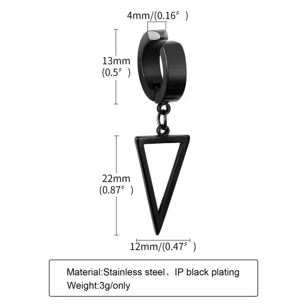 Black steel clip earrings for unisex (stainless steel) – Gothic rock style - ED-474B01-1