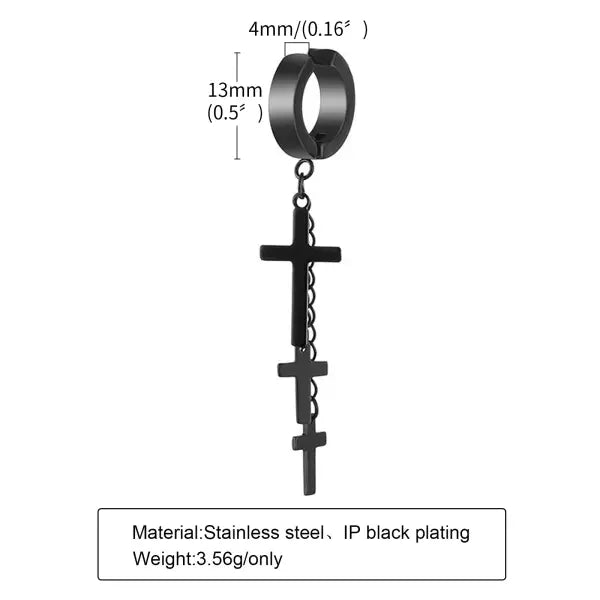 Black steel clip earrings for unisex (stainless steel) – Gothic rock style - ED-473B01-1