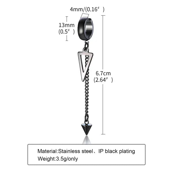 Black steel clip earrings for unisex (stainless steel) – Gothic rock style - ED-391B