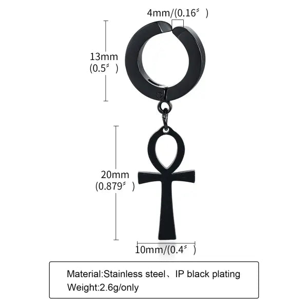 Black steel clip earrings for unisex (stainless steel) – Gothic rock style - ED-250B01-1
