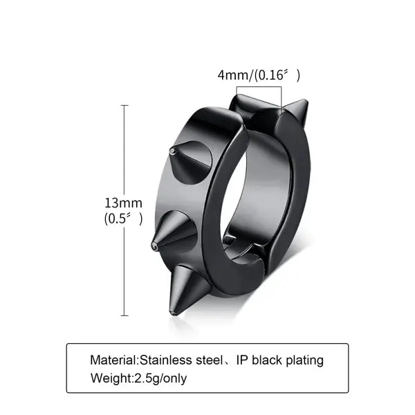 Black steel clip earrings for unisex (stainless steel) – Gothic rock style - EH-011B01-1