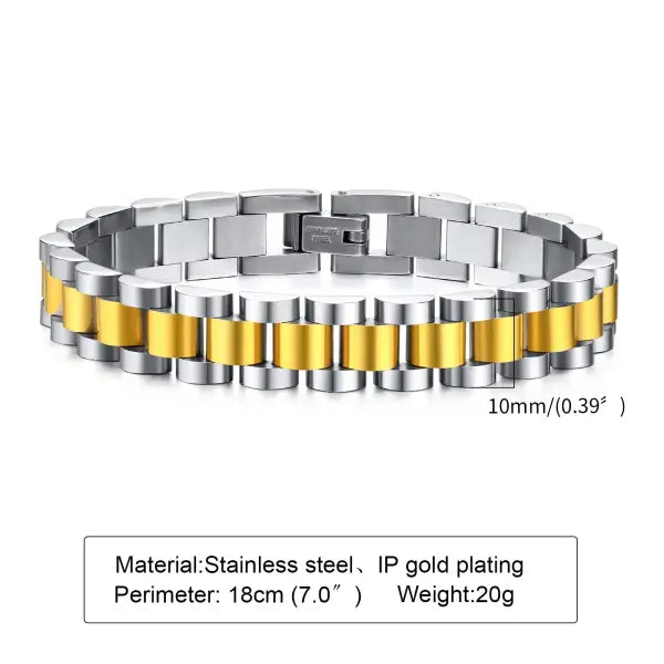 Vnox Stainless Steel Link Chain Bracelet Durable Watchband - BR-206GS