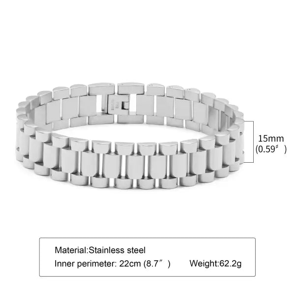 Vnox Stainless Steel Link Chain Bracelet Durable Watchband - BR-201S