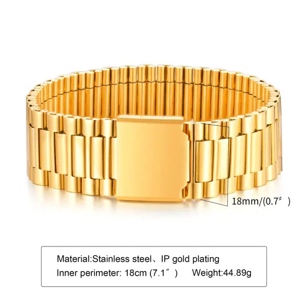 Vnox Stainless Steel Link Chain Bracelet Durable Watchband - BR-1053G