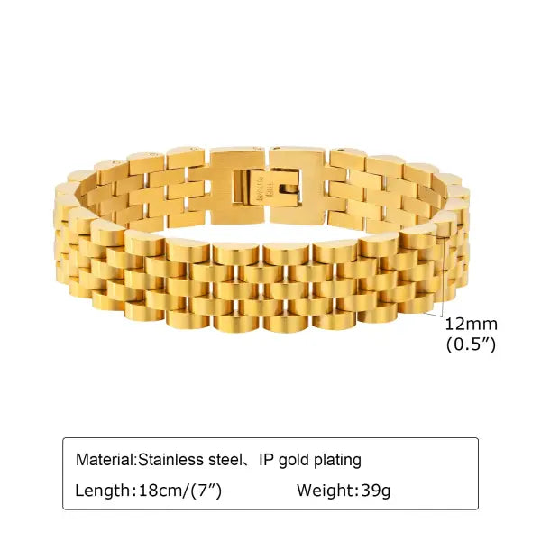 Vnox Stainless Steel Link Chain Bracelet Durable Watchband - BR-1442G