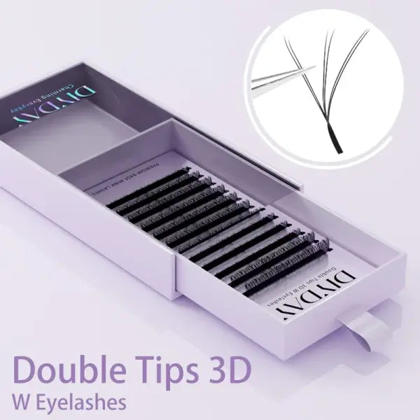 W Shape Eyelashes Extensions Soft Premade Fan Shaped Bloom Natural Style - Double Tips 3D LASH / C / 0.07mm|8-15Mix