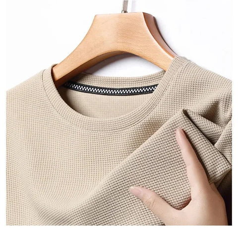 Waffle Round Neck Men’s Short-Sleeve T-Shirt for Casual Summer Wear