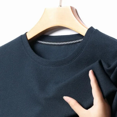 Waffle Round Neck Men’s Short-Sleeve T-Shirt for Casual Summer Wear