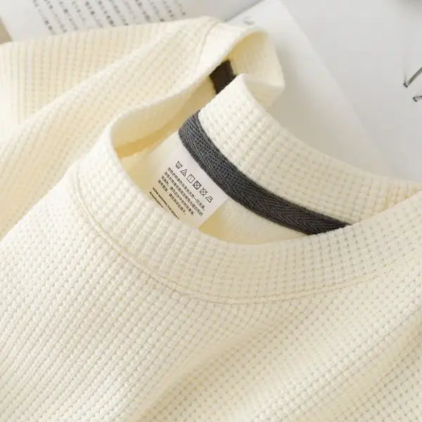 Waffle Short Sleeve T Shirt Unisex Loose Fit Casual Japanese Style - 330 Beige / 5XL 85-95KG