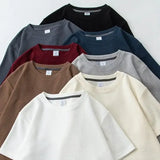 Waffle Short Sleeve T Shirt Unisex Loose Fit Casual Japanese Style