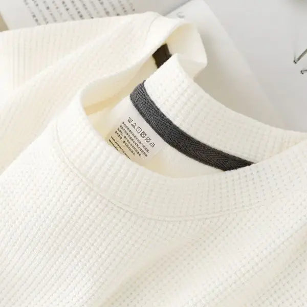 Waffle Short Sleeve T Shirt Unisex Loose Fit Casual Japanese Style - 330 WHITE / XL 50-60KG