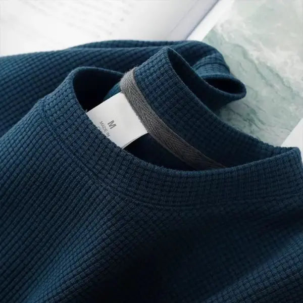 Waffle Short Sleeve T Shirt Unisex Loose Fit Casual Japanese Style - 330 Navy Blue / XL 50-60KG