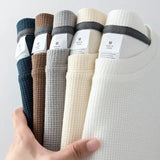 Waffle Short Sleeve T Shirt Unisex Loose Fit Casual Japanese Style
