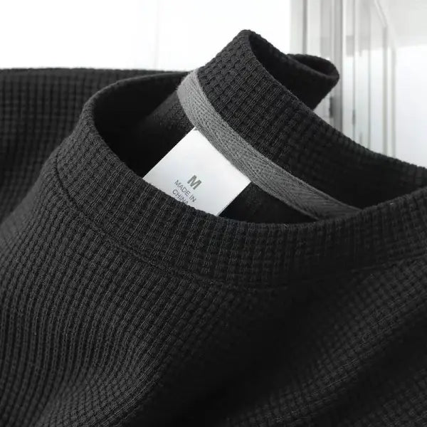 Waffle Short Sleeve T Shirt Unisex Loose Fit Casual Japanese Style - 330 black / M 45KG