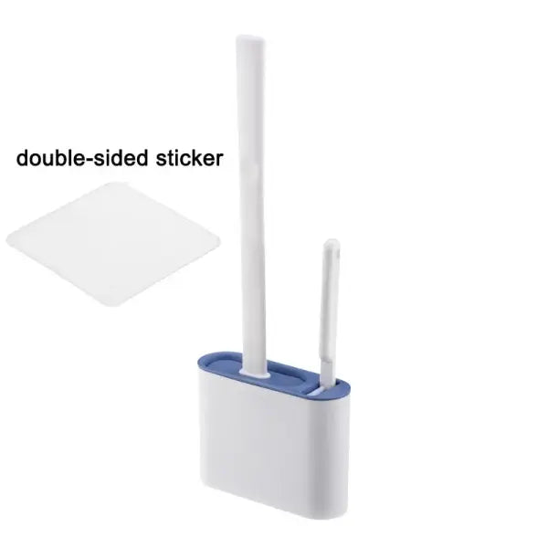 Wall-Hanging Silicone Toilet Brush: Long-Handled Soft Bristle WC Cleaner with Quick-Dry Holder - style1 blue