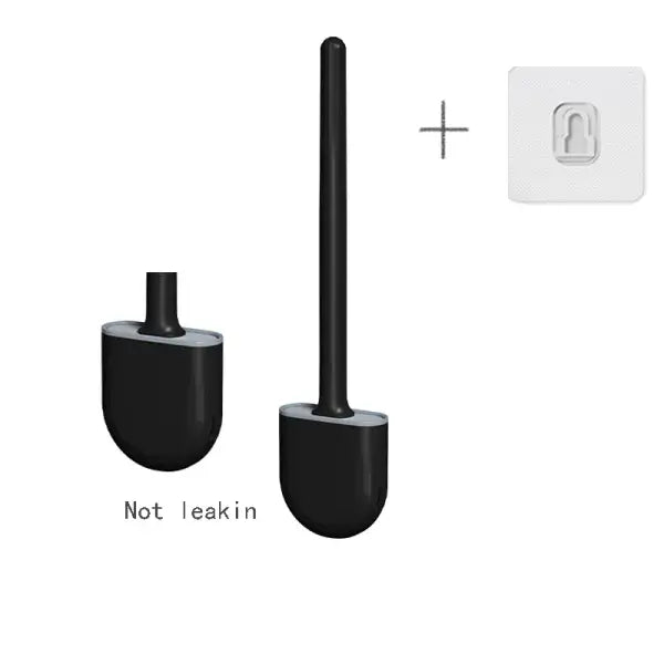 Wall-Hanging Silicone Toilet Brush: Long-Handled Soft Bristle WC Cleaner with Quick-Dry Holder - style2 black