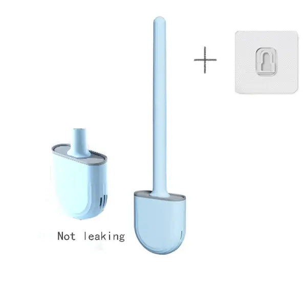 Wall-Hanging Silicone Toilet Brush: Long-Handled Soft Bristle WC Cleaner with Quick-Dry Holder - style2 blue