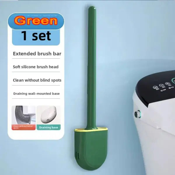 Wall-Mounted Silicone Toilet Brush Set-Easy-Install Long-Handle,No Dead Corners,Efficient Cleaning,Portable Design