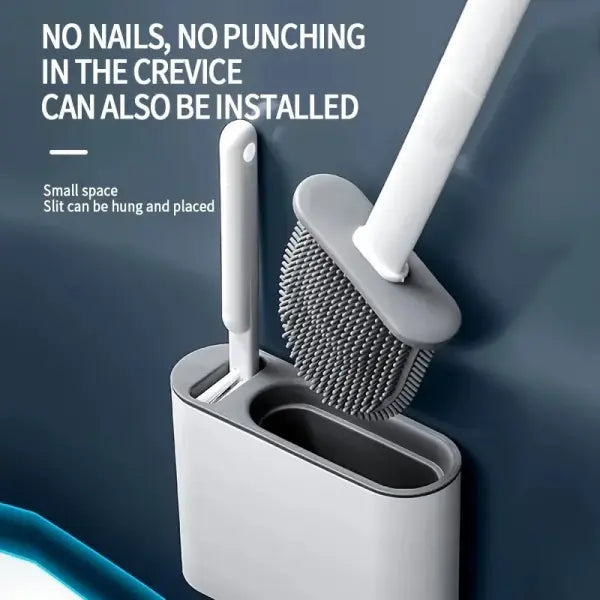 Wall-Mounted Silicone Toilet Brush Set-Easy-Install Long-Handle,No Dead Corners,Efficient Cleaning,Portable Design