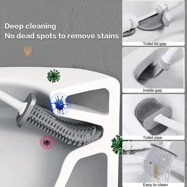 Wall-Mounted Silicone Toilet Brush Set-Easy-Install Long-Handle,No Dead Corners,Efficient Cleaning,Portable Design